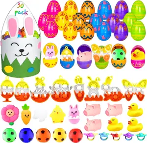 30 Pack Plastic Easter Eggs with Pop Keychain Mochi Fidget Stress Relief Bulk Toys for Easter Basket Stuffers , Easter Egg Fillers for Kids Toddler, Party Favor, Eggs Hunt, Classroom Prize Supplies