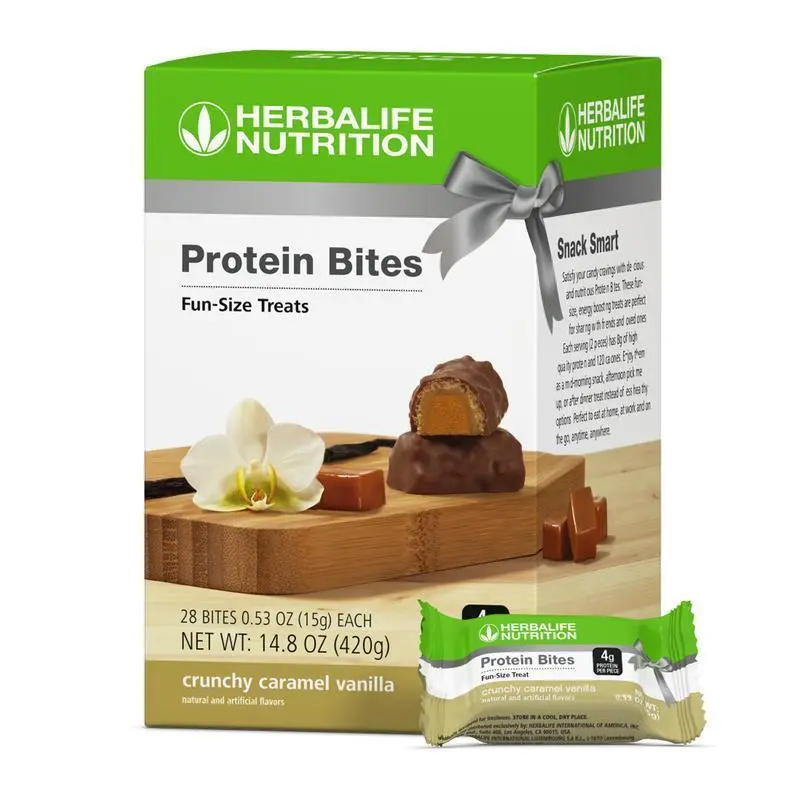 Herbalife Crunchy Caramel Vanilla Protein Bites - 28 Bite-Size Snack Pieces with Protein Blend, Healthy Snacks for Adult Daily Nutrition Support