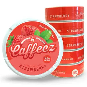 CAFFEEZ Strawberry Energy Pouch Sleeve (5 cans) - Juicy Strawberry Flavor 100mg Caffeine & 250mg Guarana - Sugar-Free Pure Energy Boost - Pocket-Sized Convenience