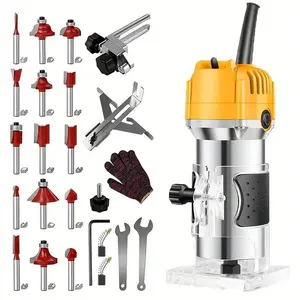 800W Wood Router, 30000r/min Compact Wood Palm Router Tool, Hand Wood Router Tool With 15PCS 1/4" Router Bits For Woodworking, Trimming, Carving