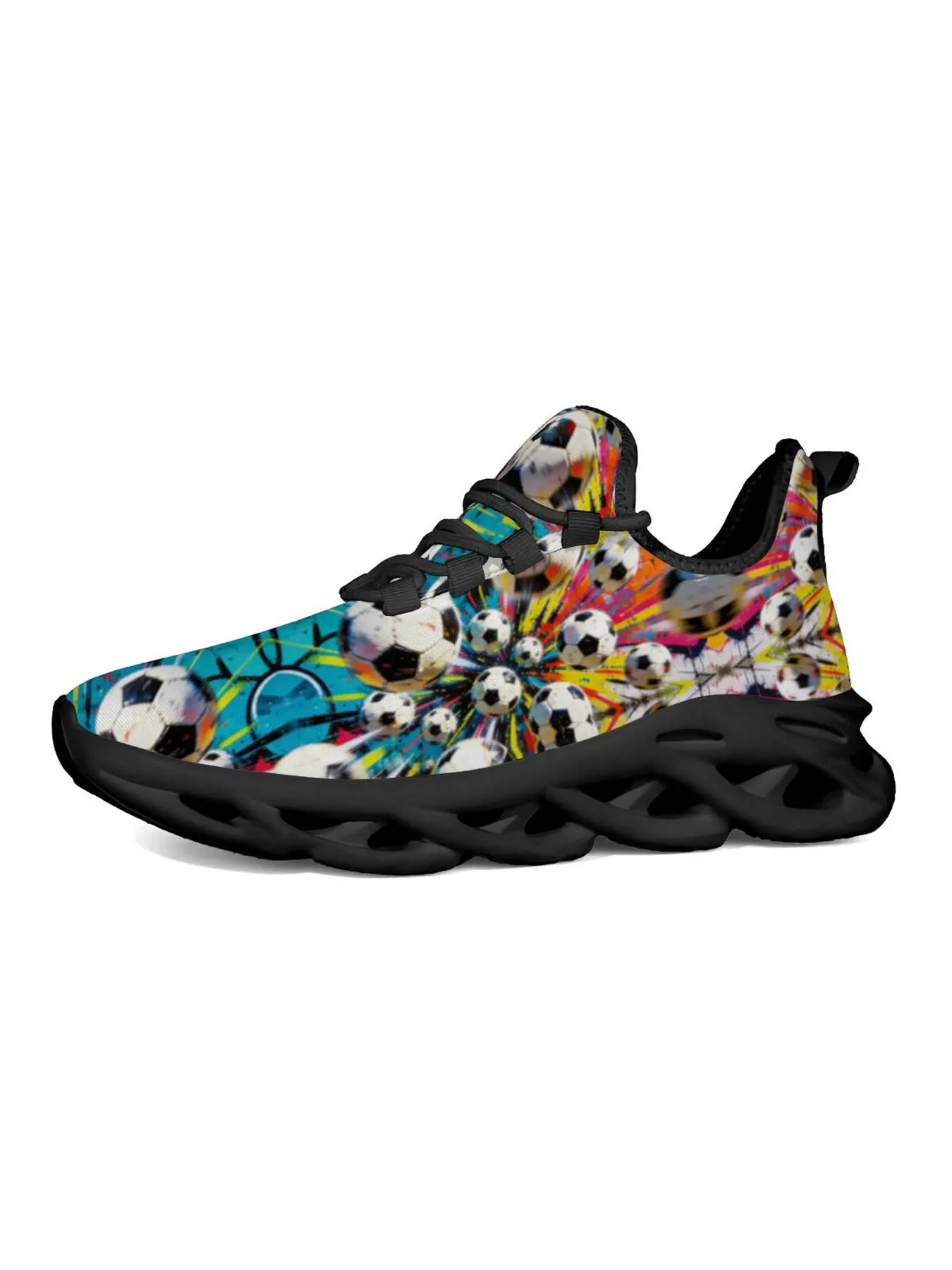 Vibrant Football Print Sports Sneakers, Lightweight Hollow Out Sole, Classic Low Top, Trendy Streetwear for Youth Soccer Lovers