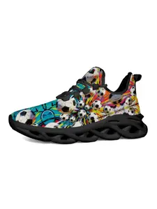 Vibrant Football Print Sports Sneakers, Lightweight Hollow Out Sole, Classic Low Top, Trendy Streetwear for Youth Soccer Lovers