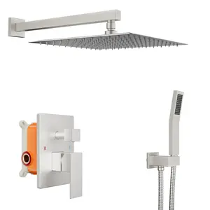 Bathroom Shower Faucet Set, 10 Inch Rainfall Shower Head With Handheld Combo, Wall Mounted Shower System Shower Fixtures With Pressure-Balanced Valve