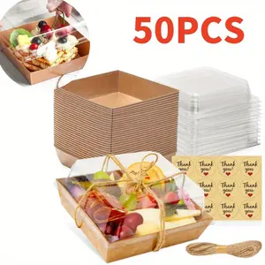 50PCS Disposable Food Container with Lid, Small Charcuterie Boxes with Clear Lids, Paper Mini Charcuterie Box To Go, Dessert Boxes for Sandwich, Cookie, Sushi, Cake Slice, and Strawberries