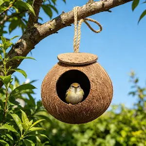 Handmade Natural Coconut Shell Bird Nest, Ideal for Parrot Breeding, Pet Supplies, Peony Tiger Skin Pattern, Eco-Friendly Design