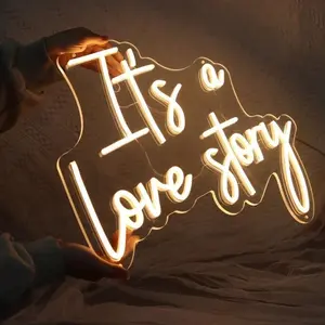Romantic LED Sign 'it's a Love Story' Warm LED Neon Sign, USB Powered Adjustable Brightness, Polished Plastic, Perfect Gift for Couples, Neon Light Sign