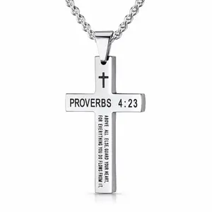 Men's Faith Cross Necklace - Stainless Steel Black Silver Pendant, 20-24in Curb Chain, Inspirational Bible Verse Costume  Gift for Boys cruel intentions jewelry