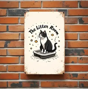 Charming Vintage Metal Sign Featuring Black and White Cat Design Perfect for Home Decor in Any Space