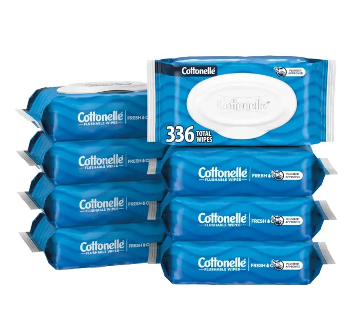 Fresh Feel Flushable Wet Wipes, Adult Wet Wipes, 8 Flip-Top Packs, 42 Wipes Per Pack (336 Total Wipes), Packaging May Vary