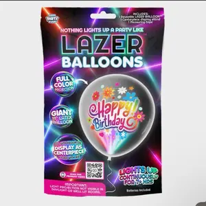 Lazer Balloons for Parties - Full Color Projection Giant 18" Latex Balloon with Centerpiece Display & 7+ Hours of Continuous Light
