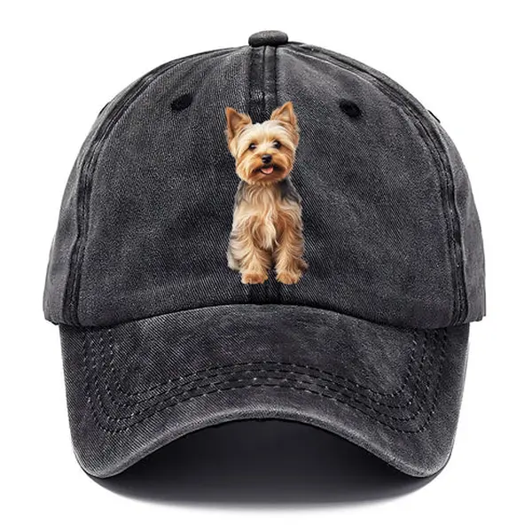 Realistic Yorkshire Terrier Printed Graphic Unisex Washed Vintage Baseball Cap Yorkie Dog Mom Hat Snapback