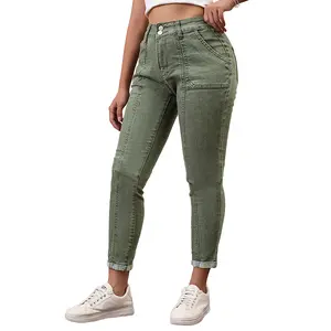 Women’s slim-fit skinny jeans — high-waisted army green jeans, versatile for everyday wear