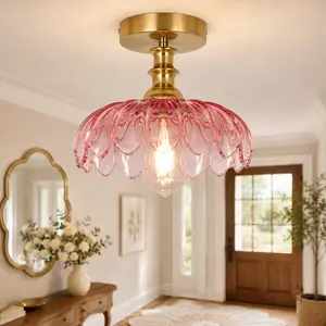 10.23in Petal Glass Ceiling Light , Vintage Boho Ambient Light for Hallway Closet Bedroom & laundry room