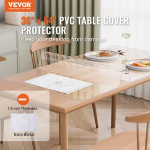VEVOR Plastic Table Cover, 36 x 54 Inch 1.5 mm Thick Clear Table Protector, Rectangle PVC Desk Mat, Waterproof & Easy Cleaning Desk Pad Tablecloth, for Office Dresser Dining Room Table Night Stand