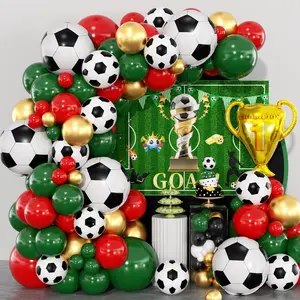Soccer Party Decorations 160 count, Soccer Balloon Garland Arch Kit with Backdrop Banner 18'' Football Foil Balloons, Green and  Balloons for Boys  Fan Birthday Soccer Party Decor