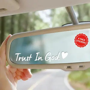 JOCK 4X Trust in God Rearview Mirror Cover Adhesive Letter Stickers, God Decor Christian Interior Car Accessories for Women, Jesus Christmas Car Stickers, Girly Decor Decals for Cars, Trucks (White)