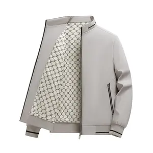 Bmuvlss Men's Plus Size Light Beige Bomber Jacket - Heavy-Duty Full-Zip Stand Collar Coat, Long Sleeve Casual & Business Casual Outerwear, Durable Beige Blazer for Spring/Fall (Machine Washable, Zippered Pocket) - Young/Middle-Aged Professionals