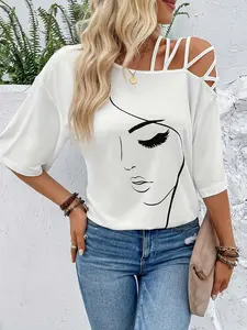 Women's Fashion Summer Print Sexy T-Shirt, Casual Loose Tee, Casual Sleeveless Top, Comfortable and Stylish, Perfect for Daily Wear