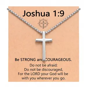 Christian Cross Necklace for Men Women, Stainless Steel Cross Pendant Necklace with Bible Verse Card, Joshua 1:9 Philippians 4:13 Inspirational Faith Gift for Him, Religious Gift for Boys Teens Men