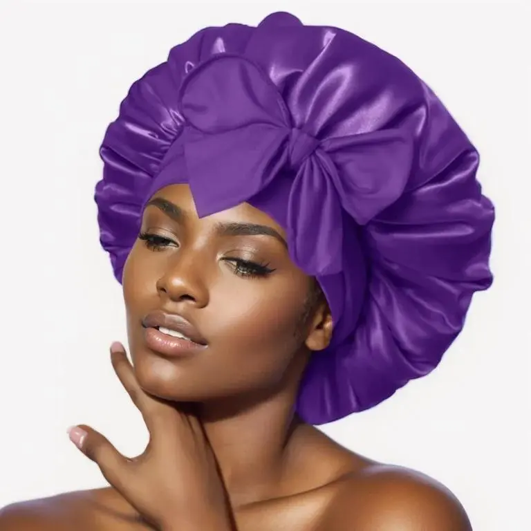 Solid Color Hair Bonnet, 1/2 Counts Satin Night Sleep Hair Cap for Women, Curly & Straight Hair Head Cover for Girls and Women, Heatless Styling Tools