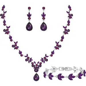 Bridal Wedding Elegant Floral  Set for Women/Brides/Bridesmaids Crystal  Set for Wedding Prom Party Bridal Crystal Necklace Earrings Bracelet Set