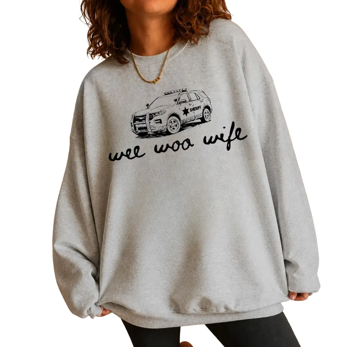 Wee Woo Wife Sheriff Crewneck Sweatshirt, Deputy Wife Police SUV Graphic Pullover, Law Enforcement Spouse Gift