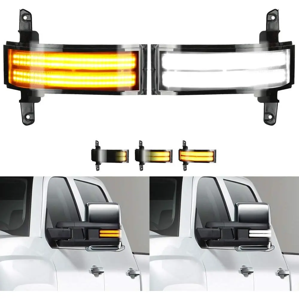 2x Full LED Sequential Switchback Yellow+White Side Tow Mirror Marker Lights with Smoked Lens, ABS Truck Accessories, Fit for 3rd Gen Chevy Silverado/4th Gen GMC Sierra 2014-2019, 2020-2026 OEM Only
