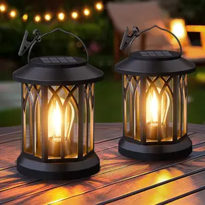 Solar Lanterns Outdoor  - 2 Pack Lanterns Decorative Outdoor Patio Decor with Clip Solar Lantern for Outside - Outdoor Lanterns for Patio Garden  Gifts for Women Mom Family