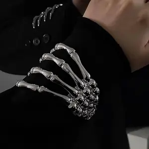 Gothic Skeleton Hand Cuff Bracelet, Edgy Dark Punk Bangle, Unisex Streetwear Accessory for Bold Fashionistas