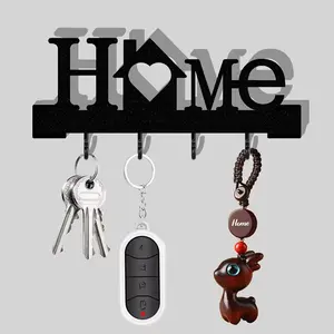 Key Holder Hooks Organizer Hanger Rack Wall Mount Design Wall Mounted with Screws and Anchors Home Sweet Home Wall Metal Decor for Entryway Front Door Kitchen Hallway Garage Mudroom Office