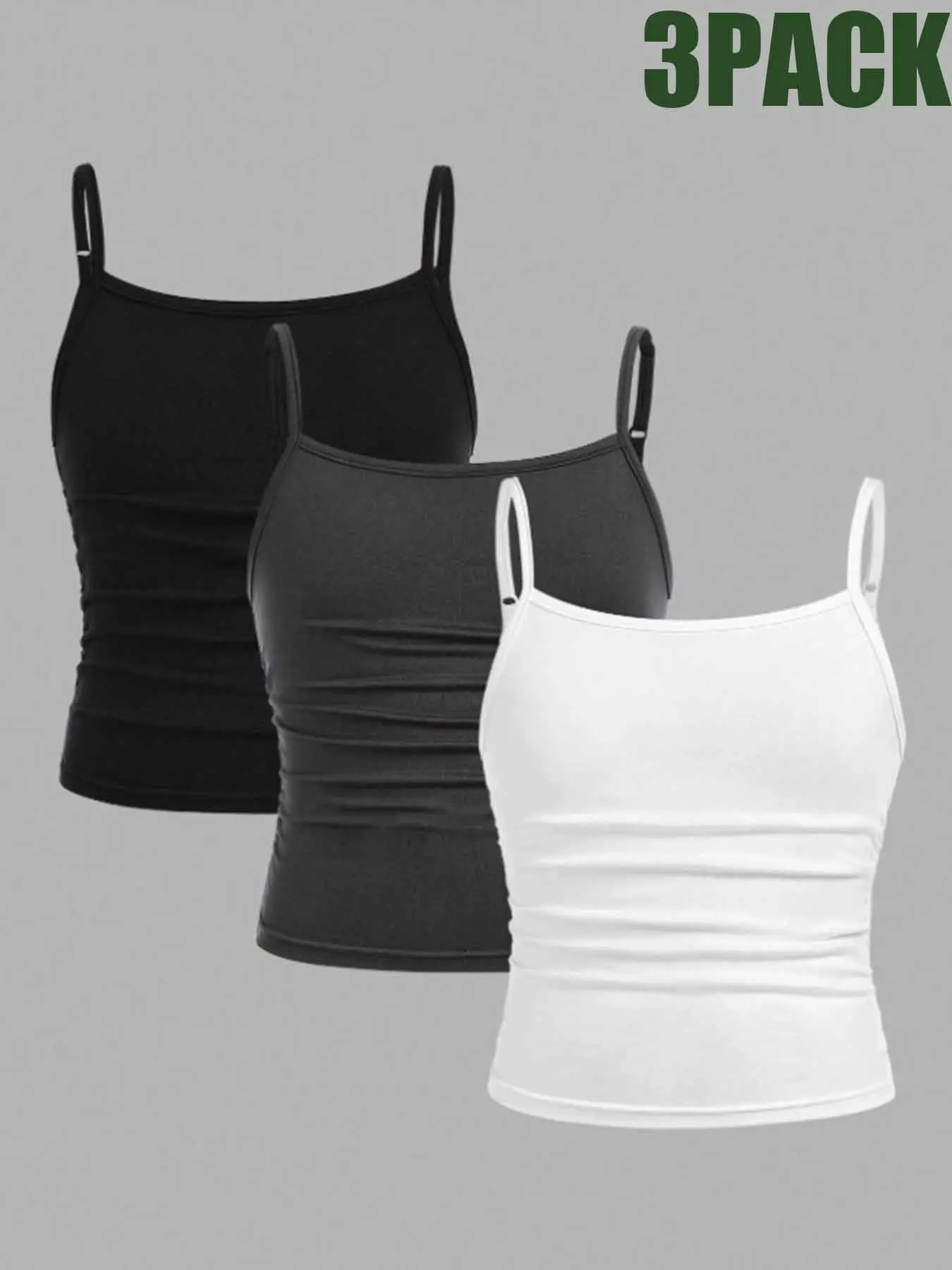 3-Pack Girls' Ruched Halter Vest Set, Adjustable Straps Sleeveless Top, Dark, Fitted Basic Underwear for Kids & Teens