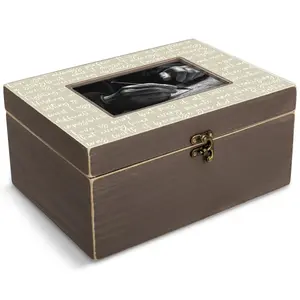 360 Stand Photo Box with Lid, 10x7x4.75in Glass & MDF Jewelry Storage Organiser, Hinged Lid, Linen Background, "Love Is Not Always" Design for Home Organization, Durable Storage Organizer, Sturdy Storage Organizer