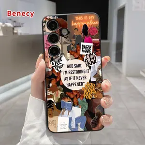Happy Resilience Pattern Straight Edge Phone Case Compatible with Galaxy S23 Ultra S24 Plus S25 S22+ Shockproof Drop Protection Rugged Durable Liquid Silicone Cover Cellphone Protective