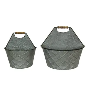 Large & Small Galvanized Metal Rustic Wall Pocket Planters Hanging Decor Set of 2