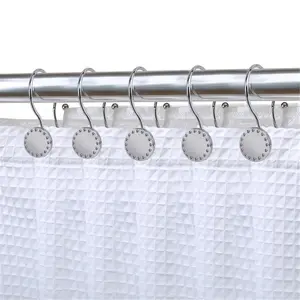 212 MAIN Zinc Alloy Double Hook Shower Curtain Rod Hooks - Chrome Finish, Rustproof, Easy-Install Metal Bathroom Accessory with Crystal Design for Curtain or Liner, 12-Piece Set