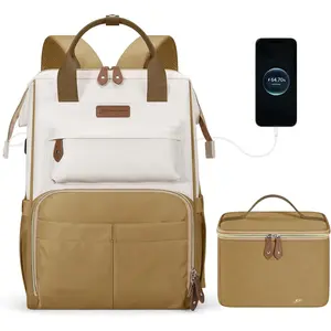 Travel Backpack for Women Men,Laptop Backpack Fits 15.6-17.3 Inch Laptop, Nurse/Work Bag with Insulated Lunch Box (Khaki-beige)