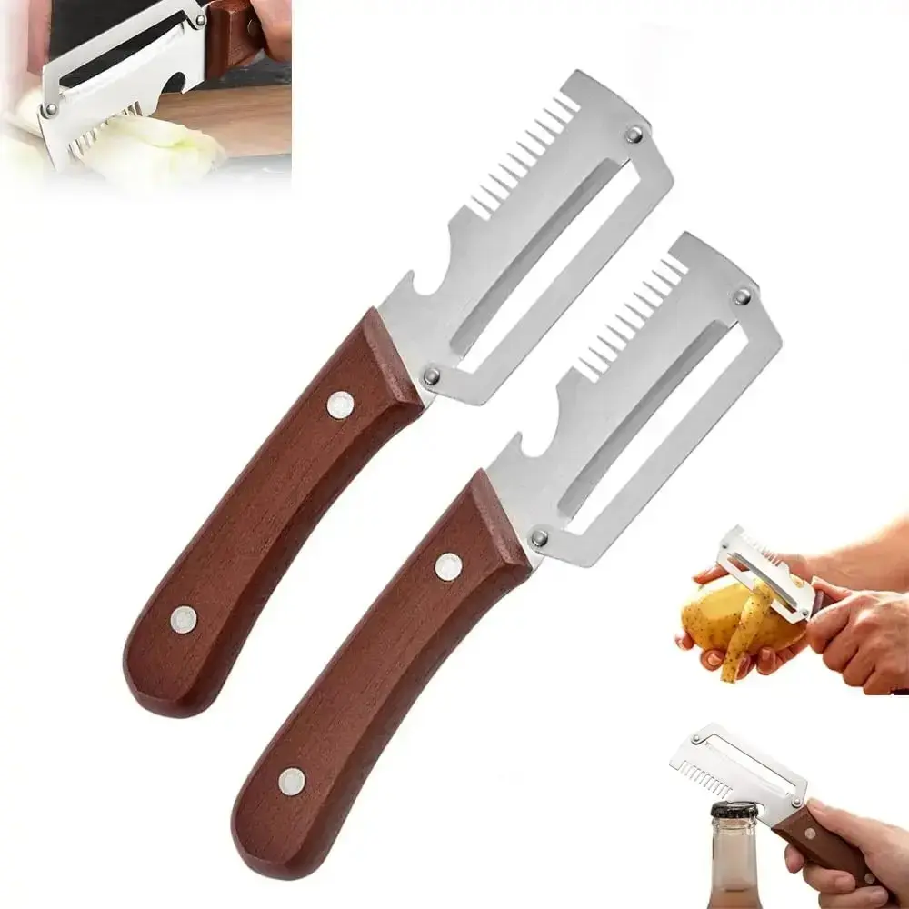 Premium-Grade Fruit & Vegetable Peeler| Sharp Stainless Steel Blade, Ergonomic Wooden Handle + Built-in Bottle Opener – Ideal for Daily Kitchen Use (Potatoes, Apples, Pumpkins & More)