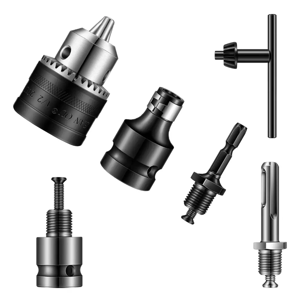 Pack of 6 20754A 3/8” Drill Chuck Adapter, Chuck Drill for Impact Drivers with 1/4 Inch Quick Change Shank, Drill Converter Includes 1/2-Inch Adapter for Impact Guns, Hex to Chuck Drill Bit Adapter
