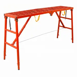 Foldable Scaffolding Platform, 69" L × 15" W × 52.7" H, Load Capacity 770 lbs, Adjustable Portable Scaffold Work Ladder, Folding Stair Scaffolding for Construction and Renovation, Red Version