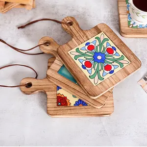 High-Temperature Wooden Trivets, Vintage Floral Style Pot Pads, Multi-Functional Home Soup Mats, 4-Piece Table Wood Cup Protectors