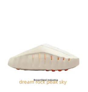 Beige Thick-Soled Massage Slides, Orange Spherical Outsole, Breathable Fabric Upper, Pre-Game Recovery Tech Mules