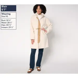 Dennis Basso Petite Sherpa & Sueded Jacket w/Drawstring