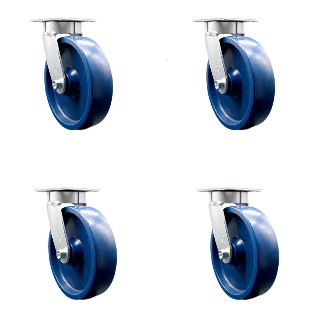 Service Caster SCC-KP30S820-SPUB-BSL-4 Heavy Duty Kingpinless Swivel Ball-Type Castors for Platforms & Dollies, 8 in. Diameter Solid Polyurethane Wheels, Ball Bearings - 4800 lbs Total Capacity, Set of 4, Maintenance Free, 4 Position Notches