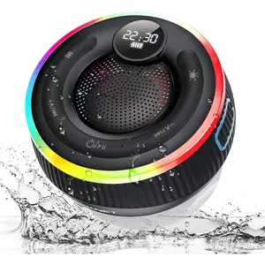 Shower Speaker, IPX7  Portable  Speaker with RGB Light, BT 5.3, 10H Playtime, Built-in Mic, Suction Cup & TWS  Stereo for Bath Beach Travel -  Ideas (Black)