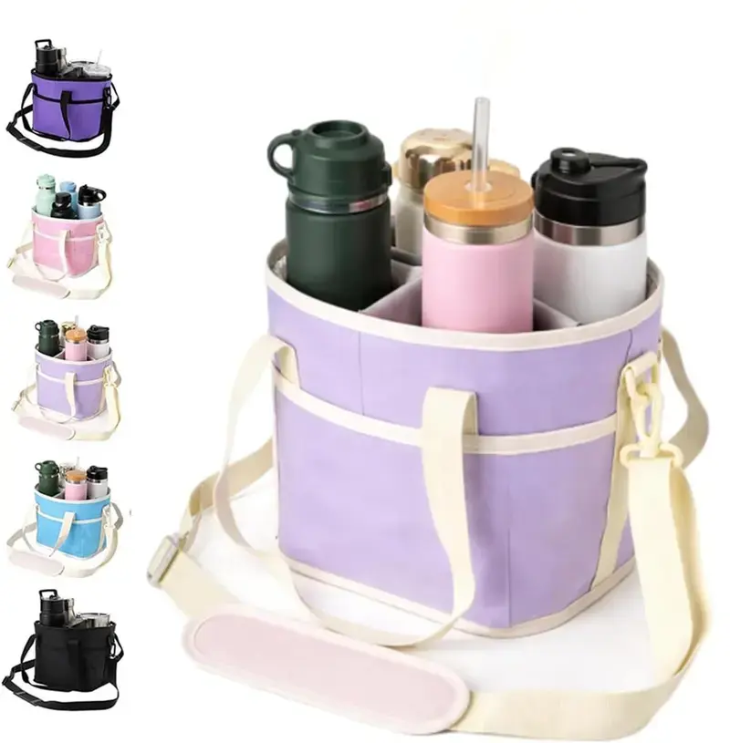 Family Size 4 Compartment Drink Bag,Multiple Tumbler Carrier Caddy,with Adjustable Strap,4 Compartment Insulated Drink Holde,for Hiking,Walking, Sports,Family Outings & Daily Use summervibes
