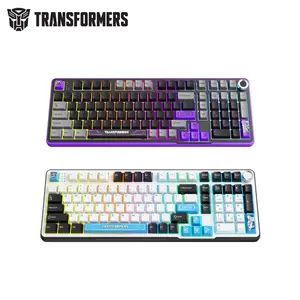 Transformers TF-GK01 Wireless Mechanical Keyboard with Knob 101-Key RGB Cream Gaming Keyboard BT5.0 USB-C 2.4GHz Pre-Wired Switches Hot-Swapable Custom Computer Keyboard Megatron Black 4000mAh Battery
