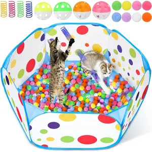 Ball Pit with 210 Toy Balls and 4 Spring Toys - Interactive Cat Toys for Bored Indoor Cats Self Play, Enrichment Toy for Fun and Exercise