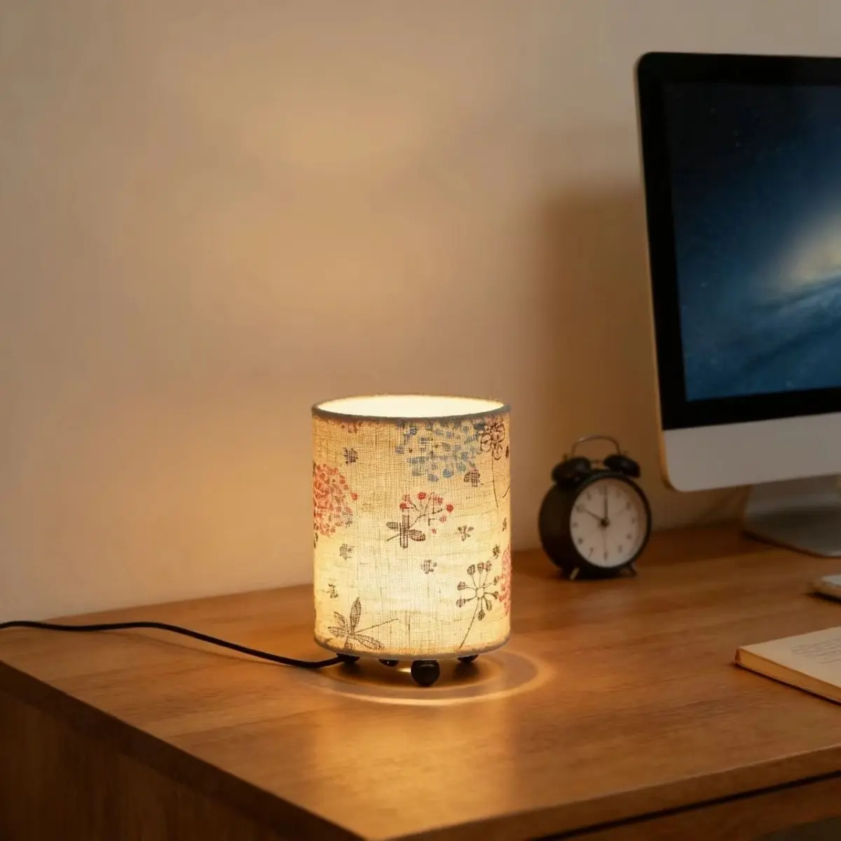 Simple Art Small Fabric Table Lamp, Fabric Lampshade, Home Decor Lighting, Cozy Indoor Lighting, LED Soft Light, Non-Straining, Suitable for Living Room Bedroom Study