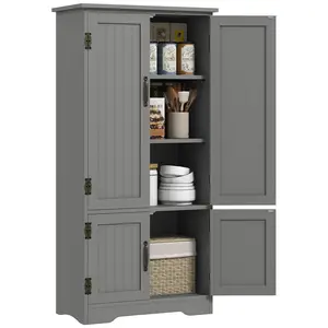 HOMCOM 48.5"  Kitchen Pantry Cabinet, Compact Farmhouse Storage Cabinet Organizer with 2 Adjustable Shelves and 4 Beadboard Doors for Dining Room, Black