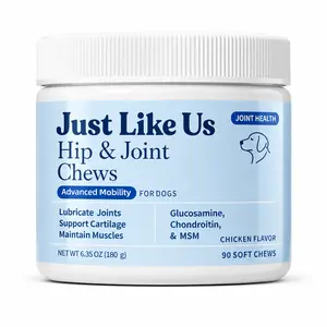 Just Like Us Hip & Joint Chews for Dogs, 90 Soft Chews, Chicken Flavor Dog Joint Supplement with Glucosamine, Chondroitin, MSM, Flaxseed, Turmeric & Vitamin C, Supports Mobility, Cartilage & Muscles allergy immune